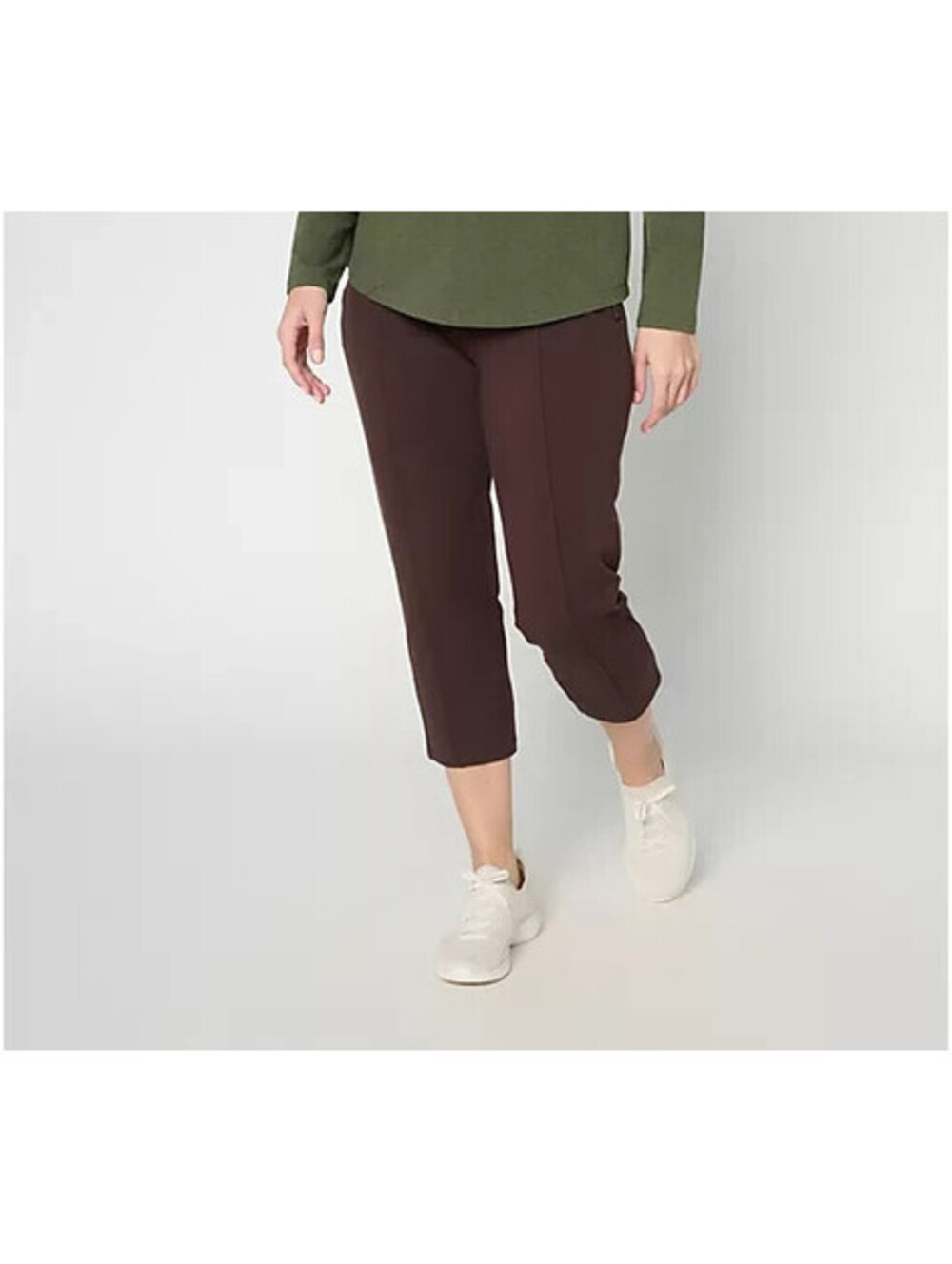 Denim & Co. Petite Active French Terry Crop Pant Dark Chocolate,Petite Small